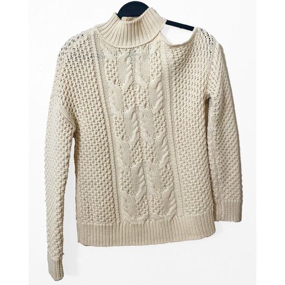 Intermix Womens Cold Shoulder 100% Wool Knit Sweater Cream Neutral Minimalist XS - Picture 2 of 10